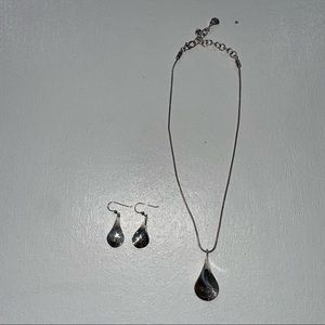 Silver Earring Necklace Set Combo Dangly Fancy Elegant Jewelry